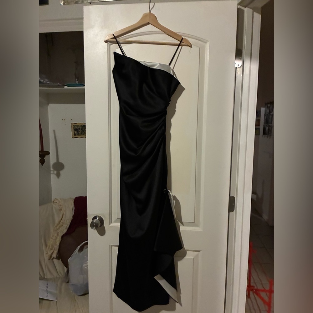 Cache Black Asymmetrical Ruched Cocktail Gown